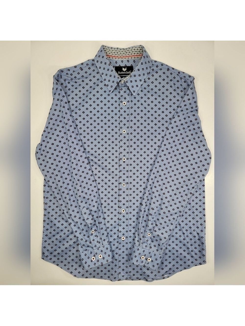 Butter Cloth Icy Cotton Shirt Mens XL Light Blue Geometric Performance Stretch